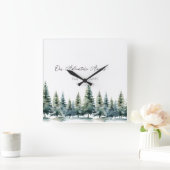Alternative Wedding Guest Book Pine Trees Quadratische Wanduhr (Zuhause)