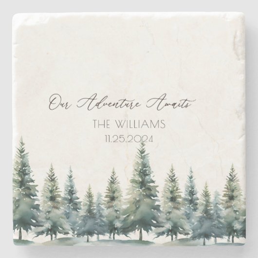 Alternative Wedding Guest Book Pine Trees Steinuntersetzer (Vorderseite)