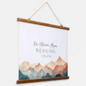Alternative Wedding Guest Book Watercolor Mountain Wandteppich Mit Holzrahmen (Gewinkelt)