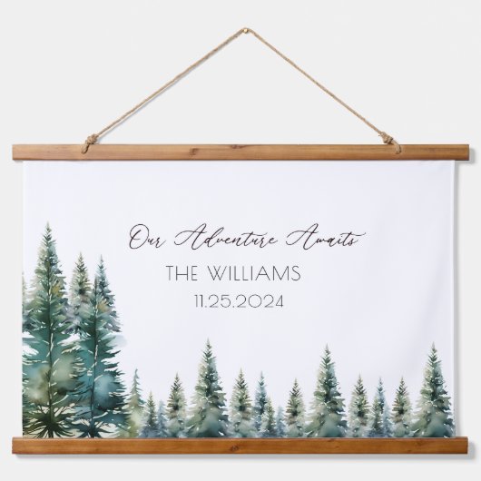 Alternative Wedding Guest Botanical Pine Trees Wandteppich Mit Holzrahmen (Vorne)