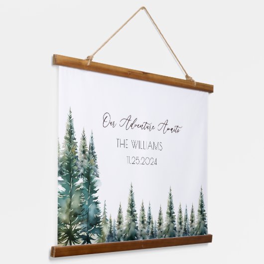 Alternative Wedding Guest Botanical Pine Trees Wandteppich Mit Holzrahmen (Gewinkelt)