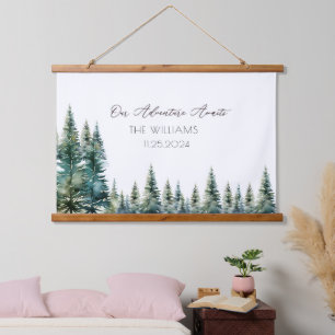 Alternative Wedding Guest Botanical Pine Trees Wandteppich Mit Holzrahmen