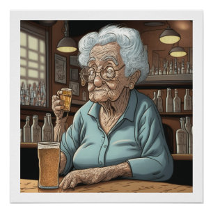 alternder Spaß l Old Lady Drink Beer and Shot Poster