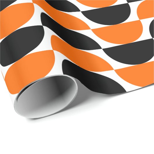 Alternierende Crescents 01 - Orange und Schwarz Geschenkpapier (Rolleneckpunkt)