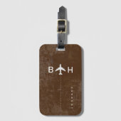 Alters Brown Modern Airplane Monogram Gepäckanhänger (Vorderseite Vertikal)