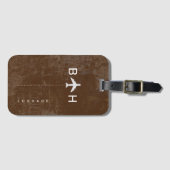 Alters Brown Modern Airplane Monogram Gepäckanhänger (Vorderseite (Horizontal))