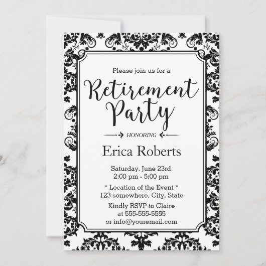 Altersklasse Schwarz-Weiß-Damaskus Einladung (Vorderseite)