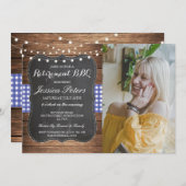 Altersversorgung GRILLEN Party Blue Karo Rustikale Einladung (Vorne/Hinten)