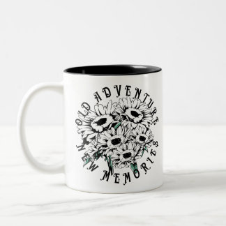 Altes Abenteuer Neue Erinnerungen Vintager Blumens Zweifarbige Tasse