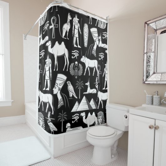 Altes Ägypten Hieroglyphisches Symbol Muster Duschvorhang (Beispiel)