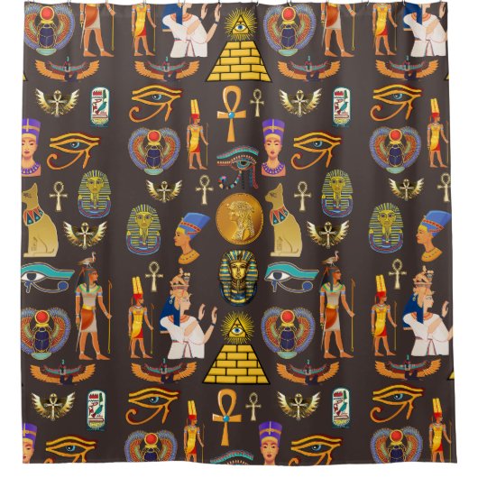 Altes ägyptisches Hieroglyphisches Muster Duschvorhang (Vorderseite)