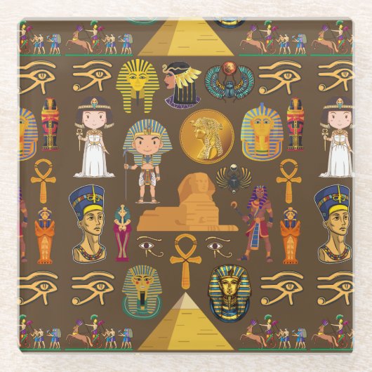 Altes ägyptisches Hieroglyphisches Muster-Symbol Glasuntersetzer (Vorderseite)
