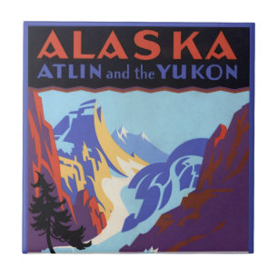 Altes Alaska-Reiseposter, Atlin und der Yukon Fliese