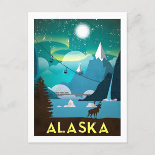 Altes Alaska-Reiseposter Postkarte