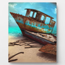 Altes, altes Schiff auf einem Sandstrand