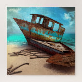 Altes, altes Schiff auf einem Sandstrand Puzzle (Vertikal)