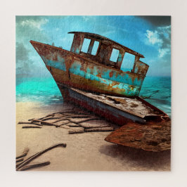 Altes, altes Schiff auf einem Sandstrand Puzzle