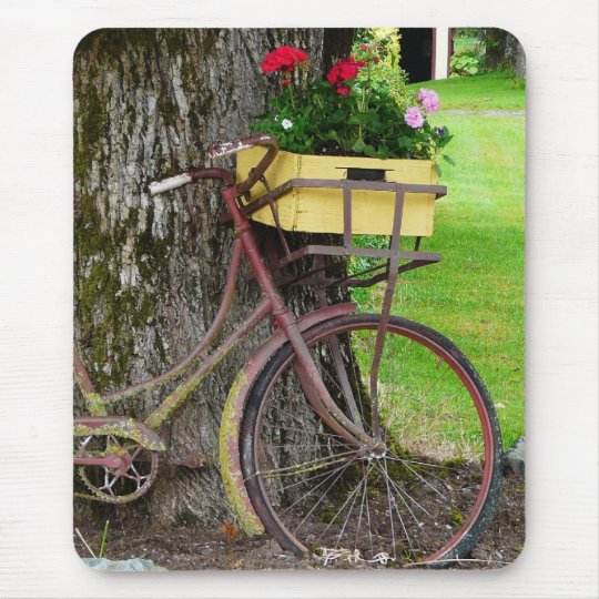 Altes antikes Fahrrad mit BlumenKorb Mousepad Zazzle.de