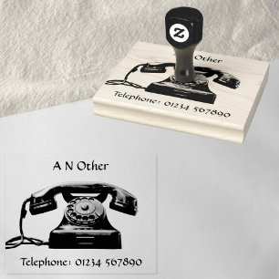 Altes antikes Telefon mit Name und Nummer Gummistempel