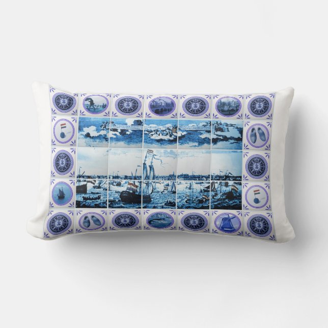 Altes Art-Fliesen-Wandgemälde Hollands Delft Lendenkissen (Vorderseite)