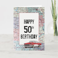 Altes Auto auf der Road Map 50. Geburtstag