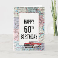 Altes Auto auf der Road Map 60. Geburtstag