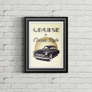Altes Auto mit retro gestalteten Texten. Poster