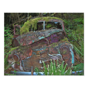 Altes Auto-Wrack im WaldFoto Fotodruck