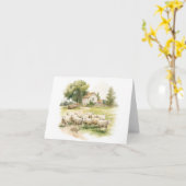 Altes Bauernhaus mit Herde von Schafen BLANK Karte (Gelbe Blume)