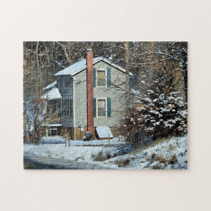 Altes Bauernhaus mit Keller-Winterlandschaft Puzzle