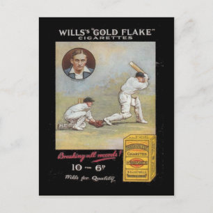Altes Bild, Wills Gold Flake Tabak, Cricket Postkarte