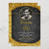Altes Black & Gold Vintages Foto 90. Geburtstag Einladung (Vorne/Hinten)