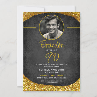 Altes Black & Gold Vintages Foto 90. Geburtstag Einladung