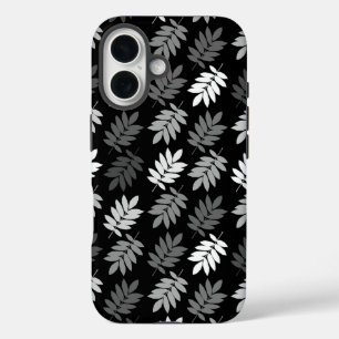 Altes Blattmuster Schwarz Weiß Grau iPhone 16 Hülle