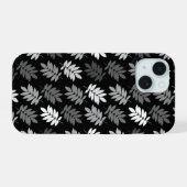 Altes Blattmuster Schwarz Weiß Grau iPhone 15 Hülle (Rückseite (Horizontal))