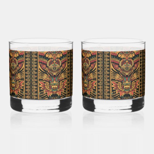 Altes Blau "Aztec Dream" 12oz Rocks Brilles Set Whiskyglas (Rückseite)