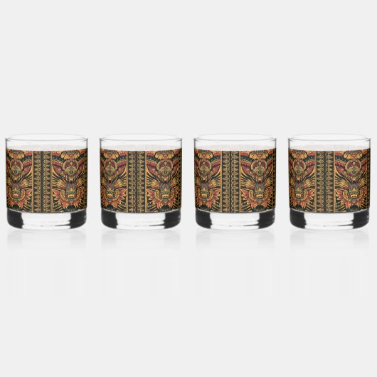 Altes Blau "Aztec Dream" Kunstrocks Brille Whiskyglas (Vorderseite)