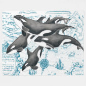 Altes Blau der Schwertwalwal-Familie Fleecedecke (Vorderseite (Horizontal))