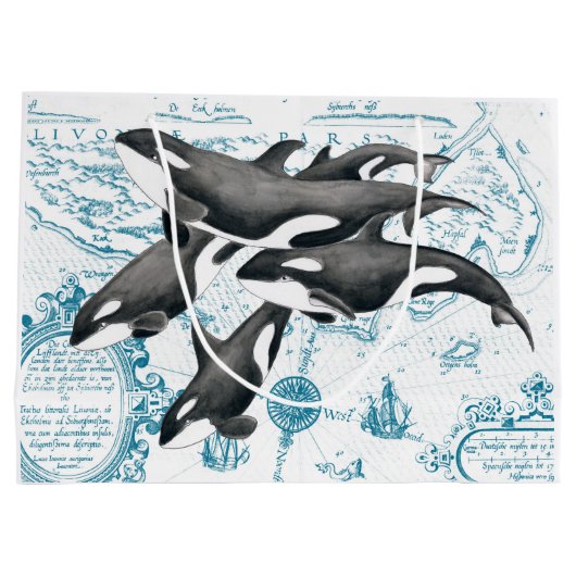 Altes Blau der Schwertwalwal-Familie Große Geschenktüte (Rückseite)