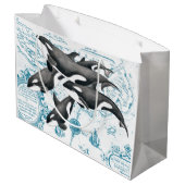 Altes Blau der Schwertwalwal-Familie Große Geschenktüte (Rückseite Schrägansicht)