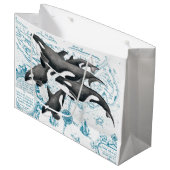 Altes Blau der Schwertwalwal-Familie Große Geschenktüte (Vorderseite Schrägansicht)