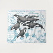 Altes Blau der Schwertwalwal-Familie Wandteppich (Vorderseite (Horizontal))