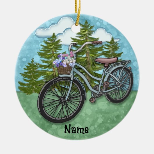 Altes Blaues Fahrrad Keramik Ornament (Vorne)