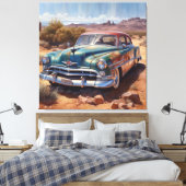 Altes blaues verlassenes Auto in der Wüste auch Leinwanddruck (Insitu (Schlafzimmer))