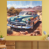 Altes blaues verlassenes Auto in der Wüste auch Leinwanddruck (Insitu (Wohnzimmer))
