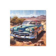 Altes blaues verlassenes Auto in der Wüste auch