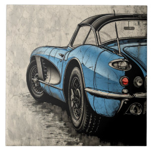 Altes blaues Vintage-Sportwagen Seitenansicht Fliese