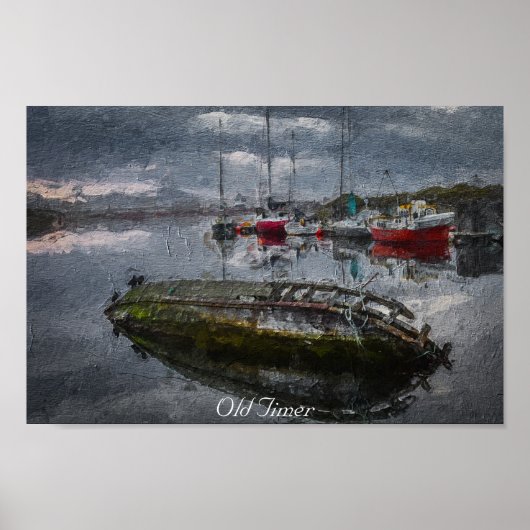 Altes Boot im Hafen sinkend, Ölmalerei Poster (Vorne)