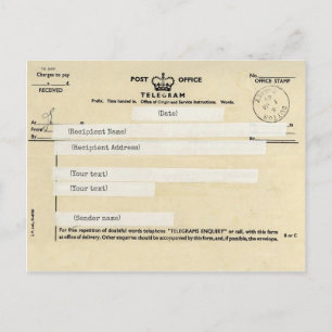 Altes britisches Postdiensttelegramm (anpassbar) Postkarte