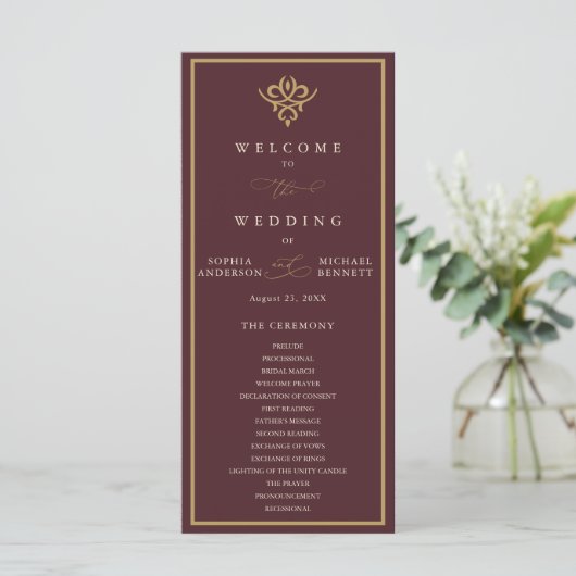 Altes Burgunder Hochzeitsprogramm Programm (Stehend Vorderseite)